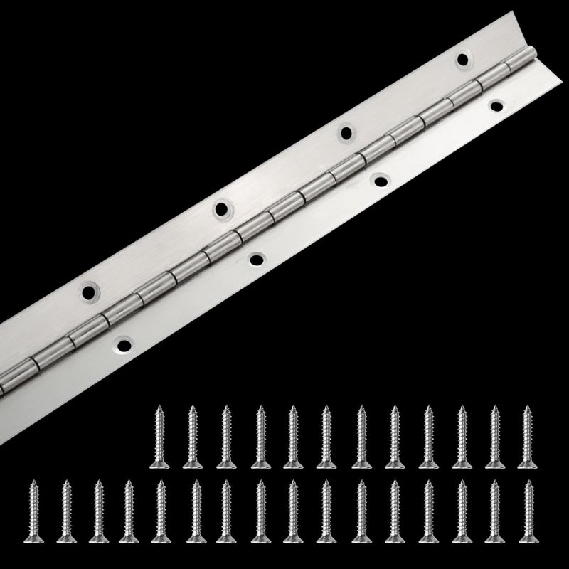 FVSEC Piano Hinge 48 Inch x 1.2 Inch Heavy Duty Continuous Hinge with Holes for Cabinets Boat Marine Door, 304 Stainless Steel Piano Hinge 0.04" Leaf Thickness 1.2'' Open Width - Image 1